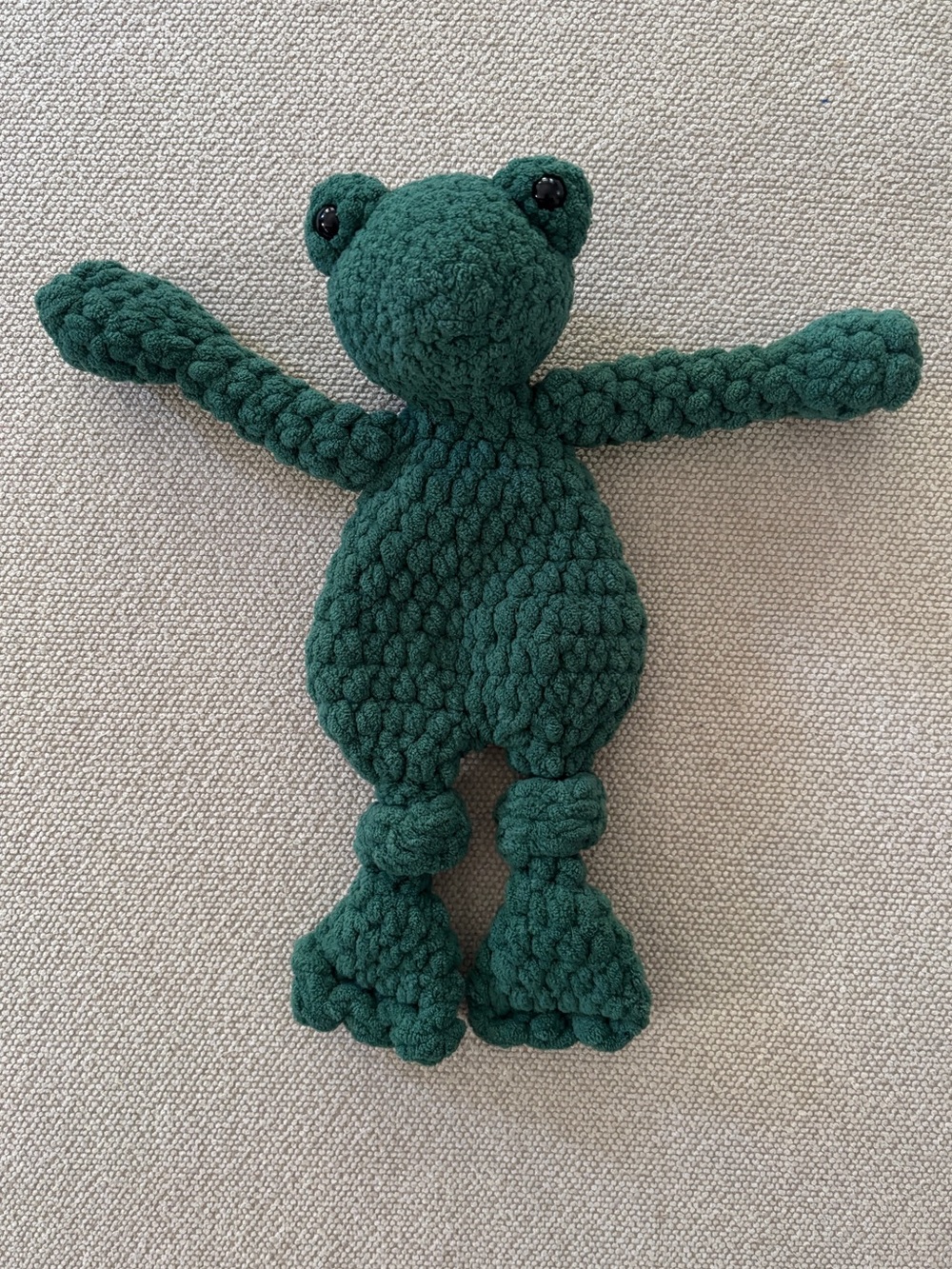 Handmade Crochet Green Frog Lovey Plush Stuffed Animal Toy Cuddle Buddy
